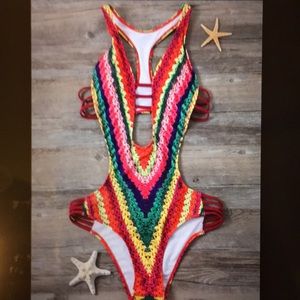 High cut printed one piece swimsuit- size large